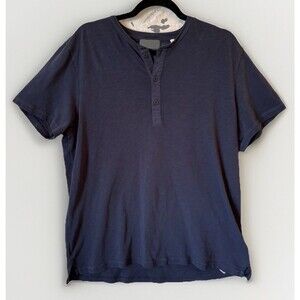 7 FOR ALL MANKIND Garment Dye Henley Shirt Men's Size Large‎ Navy 100% Cotton